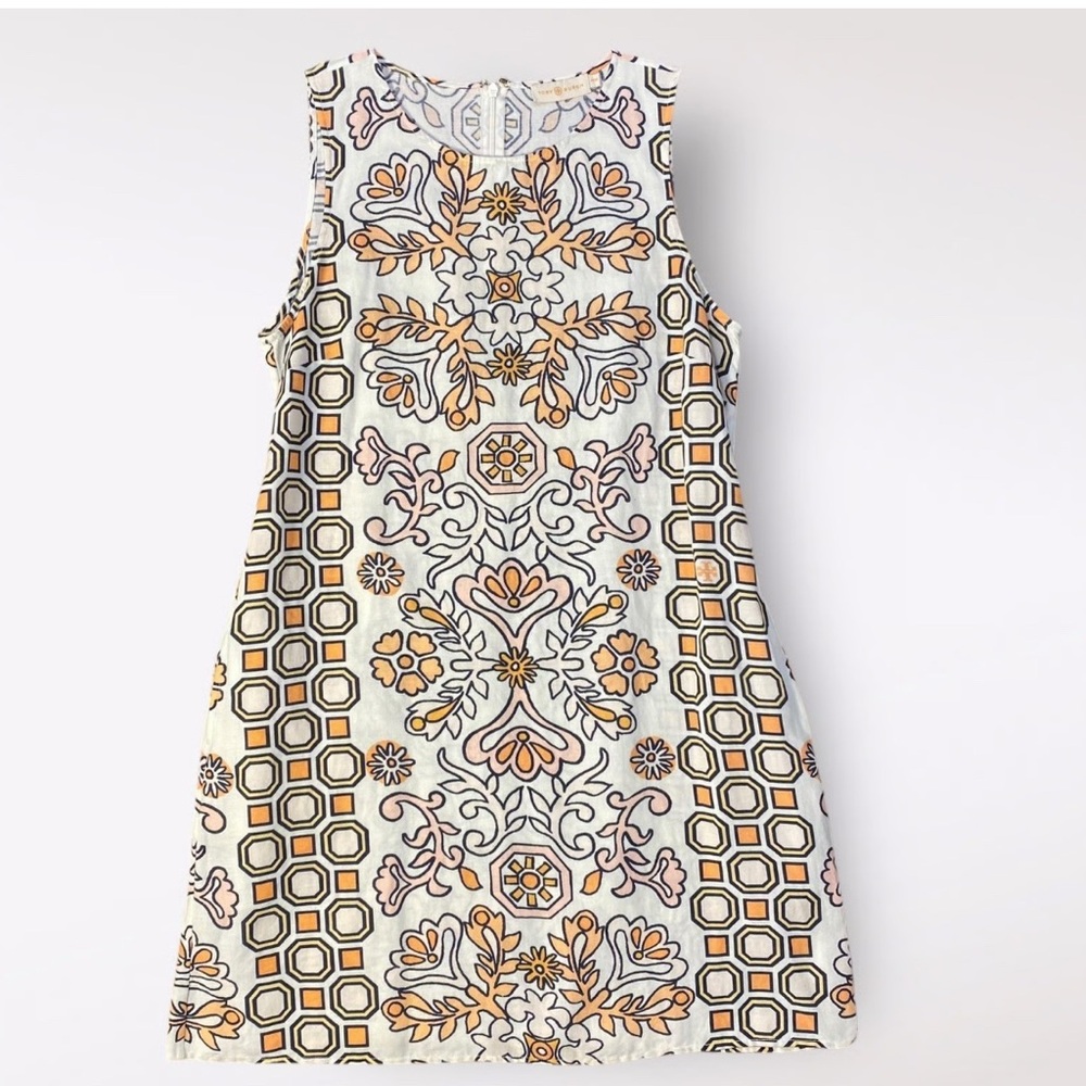 Tory Burch Hicks Garden Party linen floral sleeveless mini shift dress Large - Picture 4 of 4